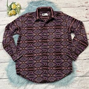 Aritzia TNA Fleece Aztec Button Up Shirt Jacket Shacket Purple